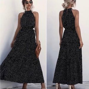 NWT Black Polkadot Sleeveless Tiered Maxi Dress Size XL